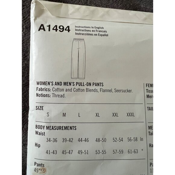 Its So Easy Simplicity A1494 Unisex Pull-On Pants Sewing Pattern S-XXXL Cotton/B - Picture 3 of 4